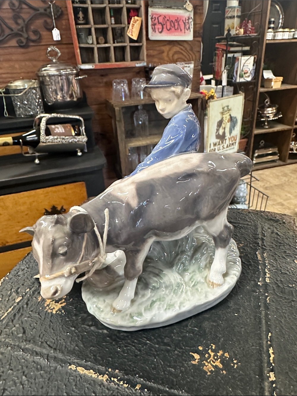 Royal Copenhagen Porcelain Boy and Ox in Blue and Gray